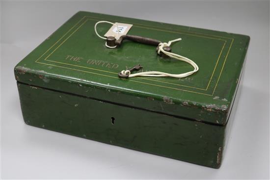 A United Yeast Company strong box and key 35cm